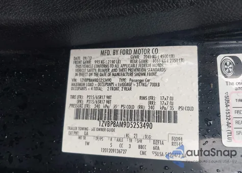 2013 Ford Mustang V6 из США, поврежденный, VIN 1ZVBP8AM9D5253490